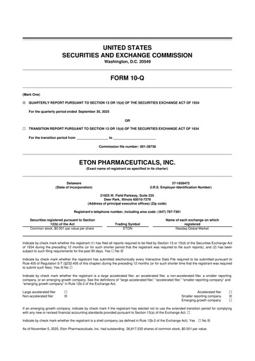 Miniature Eton Pharmaceuticals 10-Q Rapport trimestriel 2025 