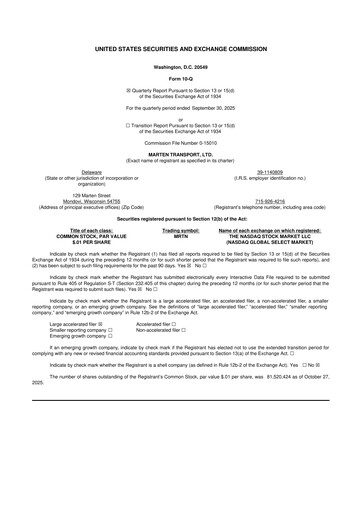 Thumbnail Marten Transport 10-Q Quarterly Report FY2025 