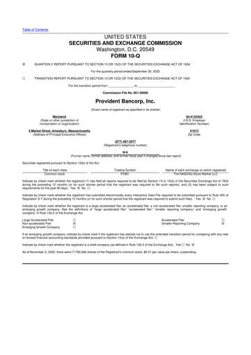 Vorschaubild Provident Bancorp
 10-Q Quartalsbericht 2025 