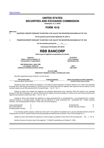 Thumbnail RBB Bancorp 10-Q Quarterly Report FY2025 