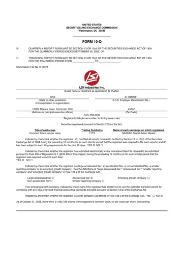 Miniature LSI Industries 10-Q Rapport trimestriel 2026 
