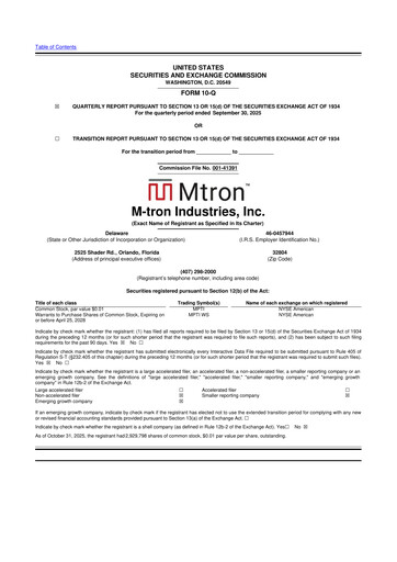 Miniature M-tron Industries 10-Q Rapport trimestriel 2025 