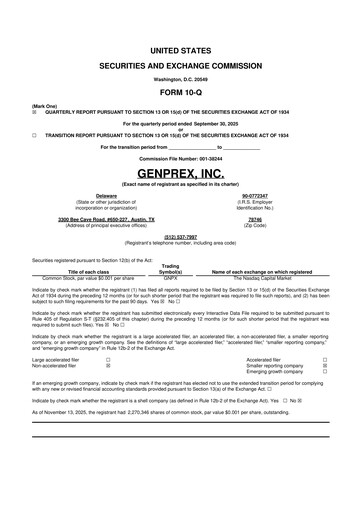 Thumbnail Genprex 10-Q Quarterly Report FY2025 