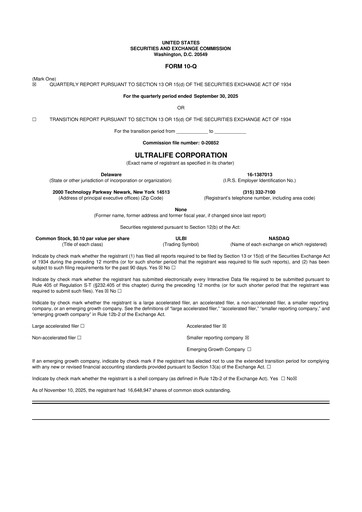 Thumbnail Ultralife Corporation 10-Q Quarterly Report FY2025 