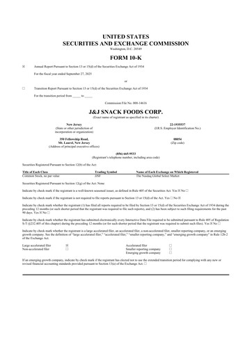 Thumbnail J&J Snack Foods
 10-K Annual Report 2025