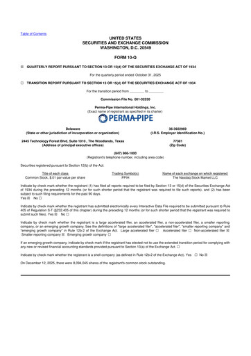 Thumbnail Perma-Pipe International 10-Q Quarterly Report FY 