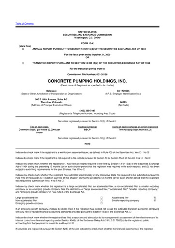 Thumbnail Concrete Pumping Holdings 10-K Annual Report 2025