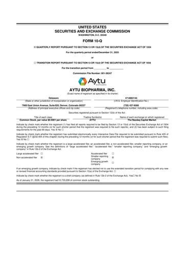 Thumbnail Aytu BioScience
 10-Q Quarterly Report FY2026 