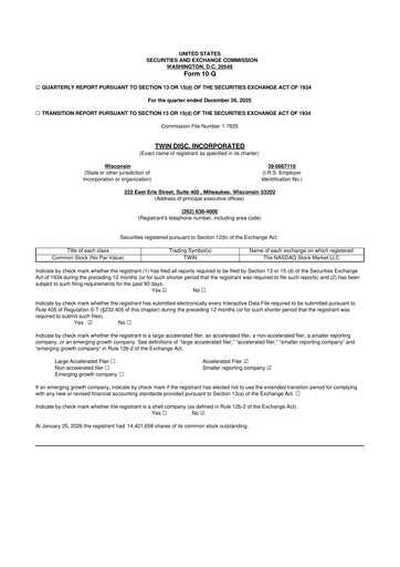 Thumbnail Twin Disc
 10-Q Quarterly Report FY 