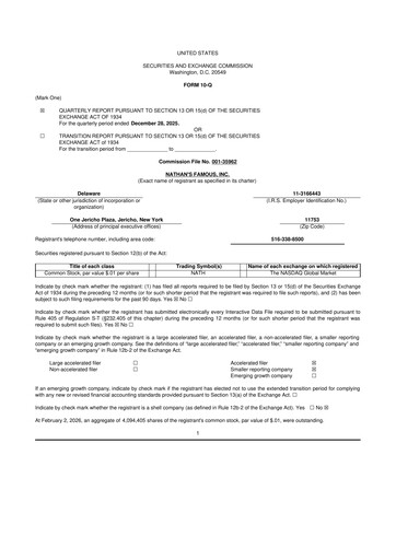 Miniature Nathan's Famous 10-Q Rapport trimestriel 2026 