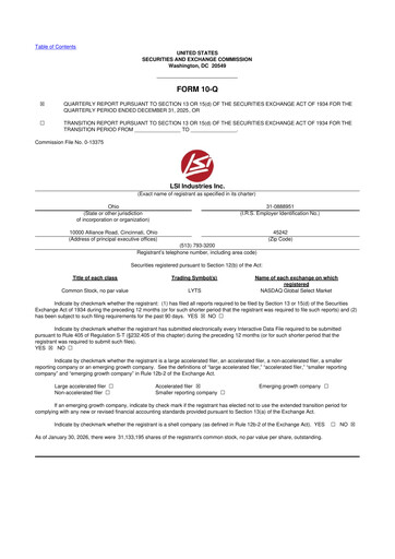 Miniature LSI Industries 10-Q Rapport trimestriel 2026 