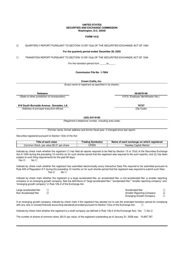 Thumbnail Crown Crafts 10-Q Quarterly Report FY2026 