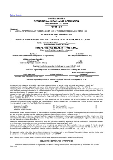 Thumbnail Independence Realty Trust
 10-K Annual Report 
