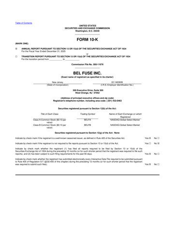 Miniature Bel Fuse 10-K Rapport annuel 2025