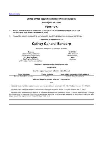 Thumbnail Cathay General Bancorp 10-K Annual Report 