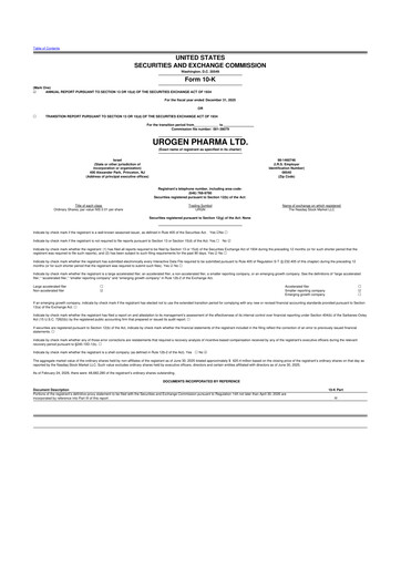 Thumbnail UroGen Pharma 10-K Annual Report 2025