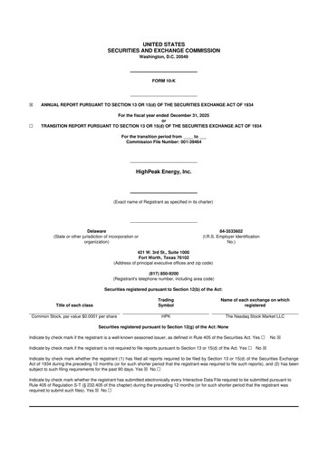 Vorschaubild HighPeak Energy 10-K Jahresbericht 2025