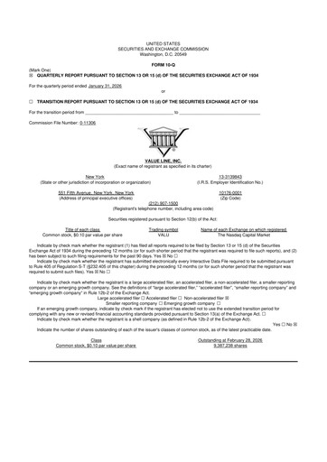 Thumbnail Value Line 10-Q Quarterly Report FY2026 