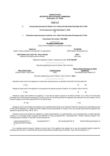 Miniature Plumas Bancorp 10-K Rapport annuel 2025