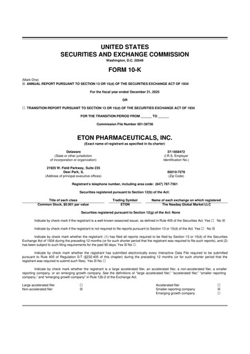 Miniature Eton Pharmaceuticals 10-K Rapport annuel 2025