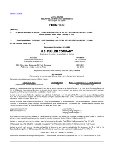 Thumbnail H.B. Fuller
 10-Q Quarterly Report FY 