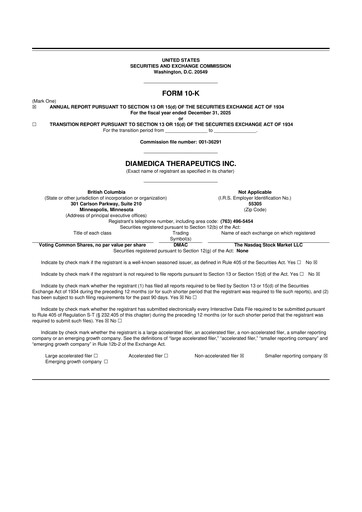 Thumbnail DiaMedica Therapeutics 10-K Annual Report 2025