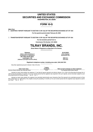 Miniature Tilray Brands
 10-Q Rapport trimestriel  