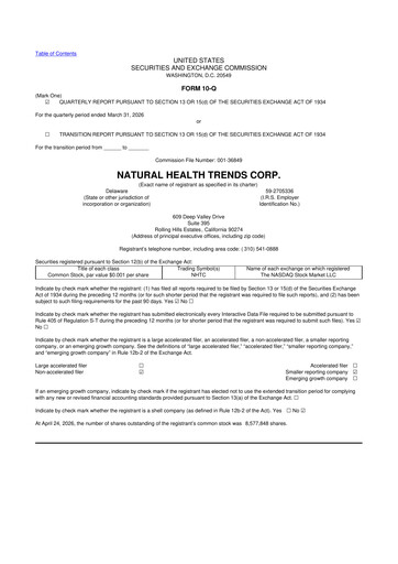 Thumbnail Natural Health Trends 10-Q Quarterly Report FY 