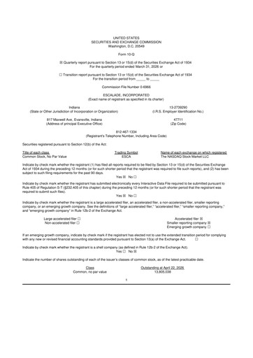 Thumbnail Escalade Sports 10-Q Quarterly Report FY 