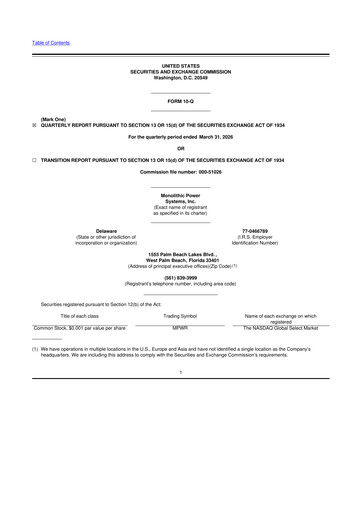 Vorschaubild Monolithic Power Systems 10-Q Quartalsbericht  