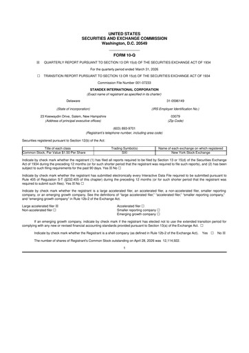 Thumbnail Standex International 10-Q Quarterly Report FY 