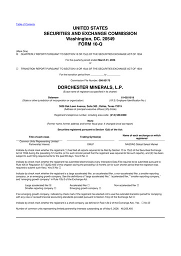 Miniature Dorchester Minerals 10-Q Rapport trimestriel  