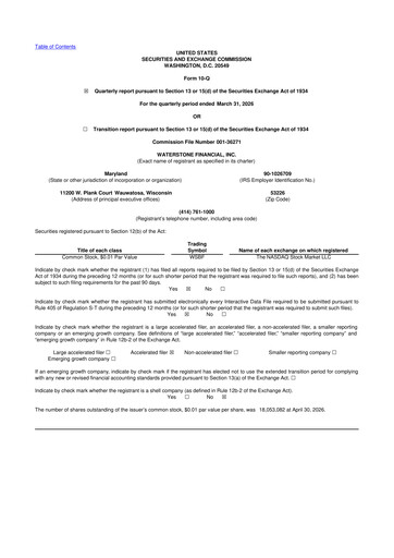 Thumbnail Waterstone Financial 10-Q Quarterly Report FY 
