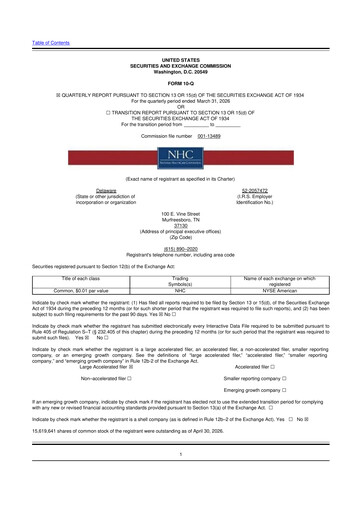 Thumbnail National Healthcare
 10-Q Quarterly Report FY 