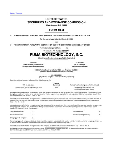 Thumbnail Puma Biotechnology 10-Q Quarterly Report FY 