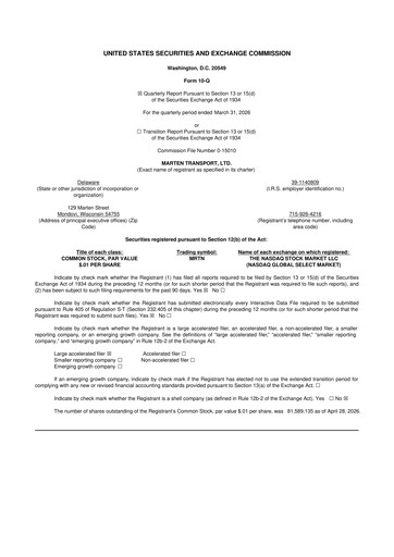 Thumbnail Marten Transport 10-Q Quarterly Report FY 
