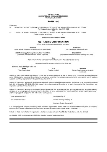 Thumbnail Ultralife Corporation 10-Q Quarterly Report FY 