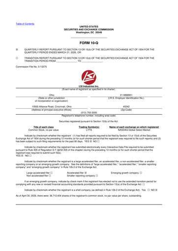 Miniature LSI Industries 10-Q Rapport trimestriel  