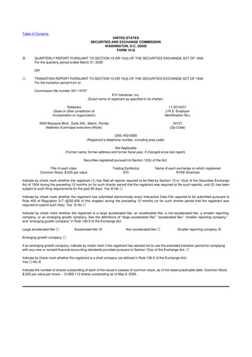 Thumbnail EVI Industries 10-Q Quarterly Report FY 