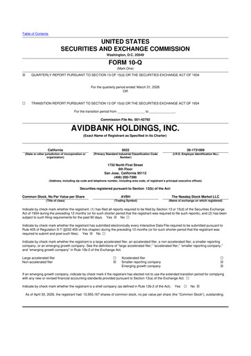 Miniature Avidbank Holdings 10-Q Rapport trimestriel 2026 