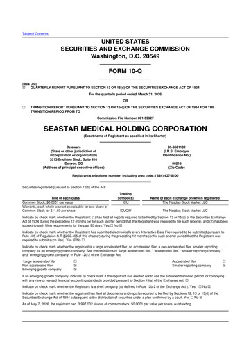 Miniature SeaStar Medical  10-Q Rapport trimestriel  