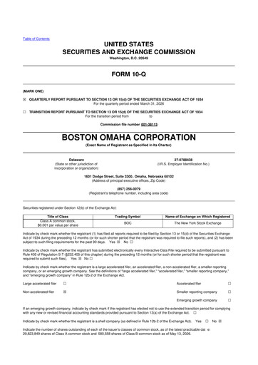 Thumbnail Boston Omaha 10-Q Quarterly Report FY 