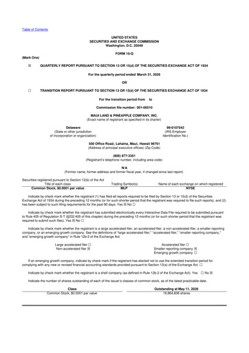 Thumbnail Maui Land & Pineapple Company 10-Q Quarterly Report FY 