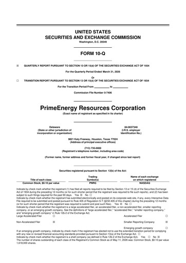Thumbnail PrimeEnergy Resources 10-Q Quarterly Report FY 