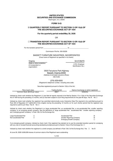 Vorschaubild Bassett Furniture 10-Q Quartalsbericht 2026 