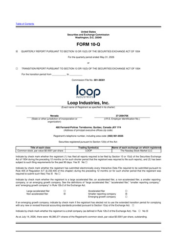Thumbnail Loop Industries
 10-Q Quarterly Report FY2027 