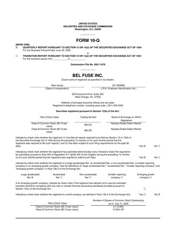 Thumbnail Bel Fuse 10-Q Quarterly Report FY2026 