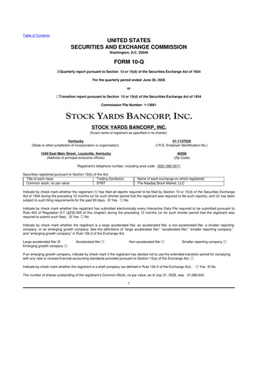 Vorschaubild Stock Yards Bancorp 10-Q Quartalsbericht 2026 