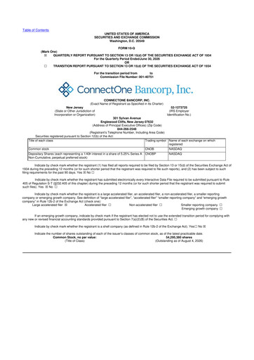 Thumbnail ConnectOne Bancorp 10-Q Quarterly Report FY2026 