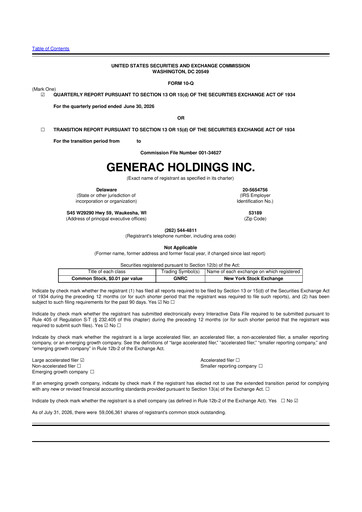 Miniature Generac 10-Q Rapport trimestriel 2026 